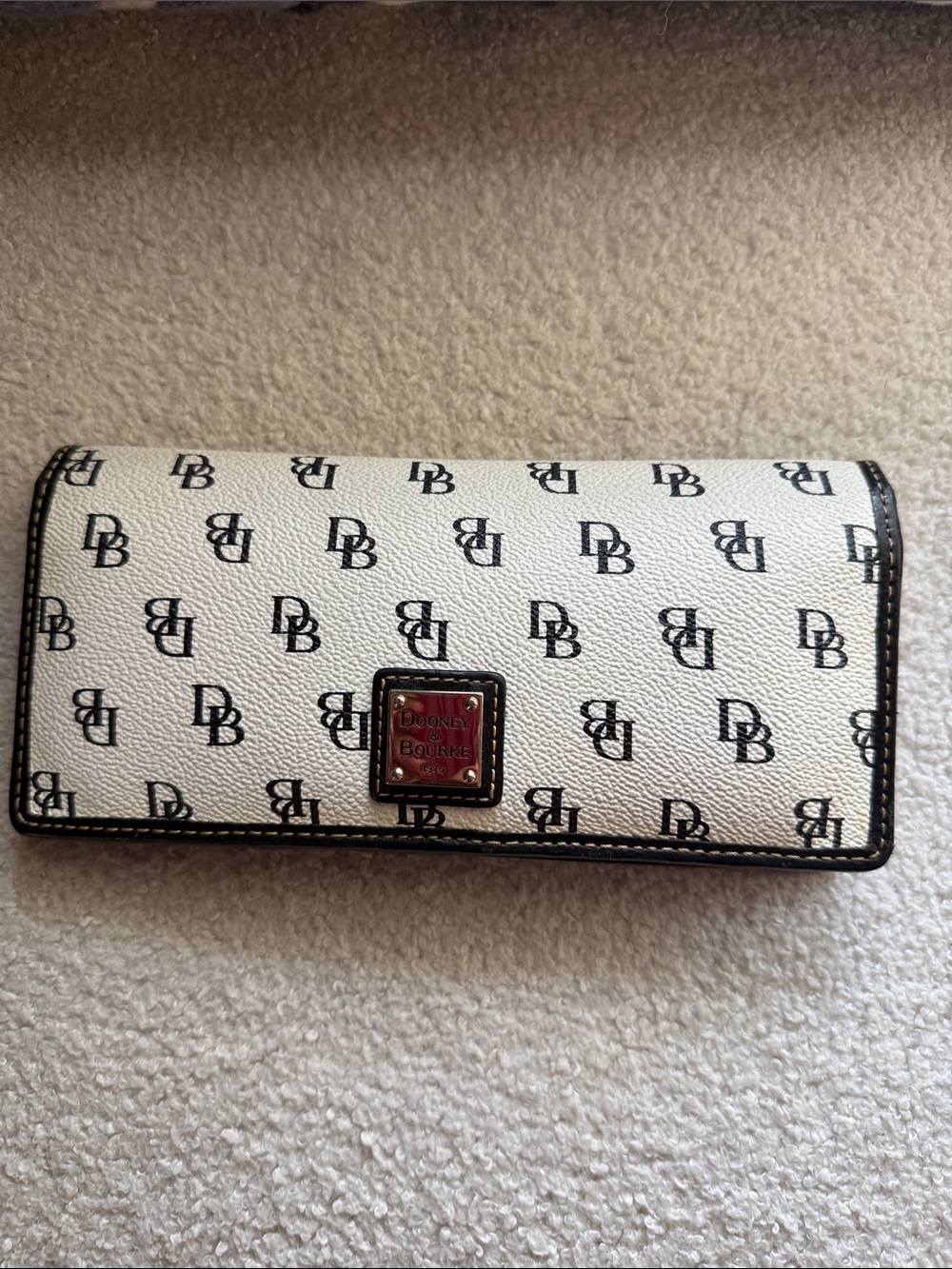 Dooney & Bourke White and Black Monogram Continental Wallet